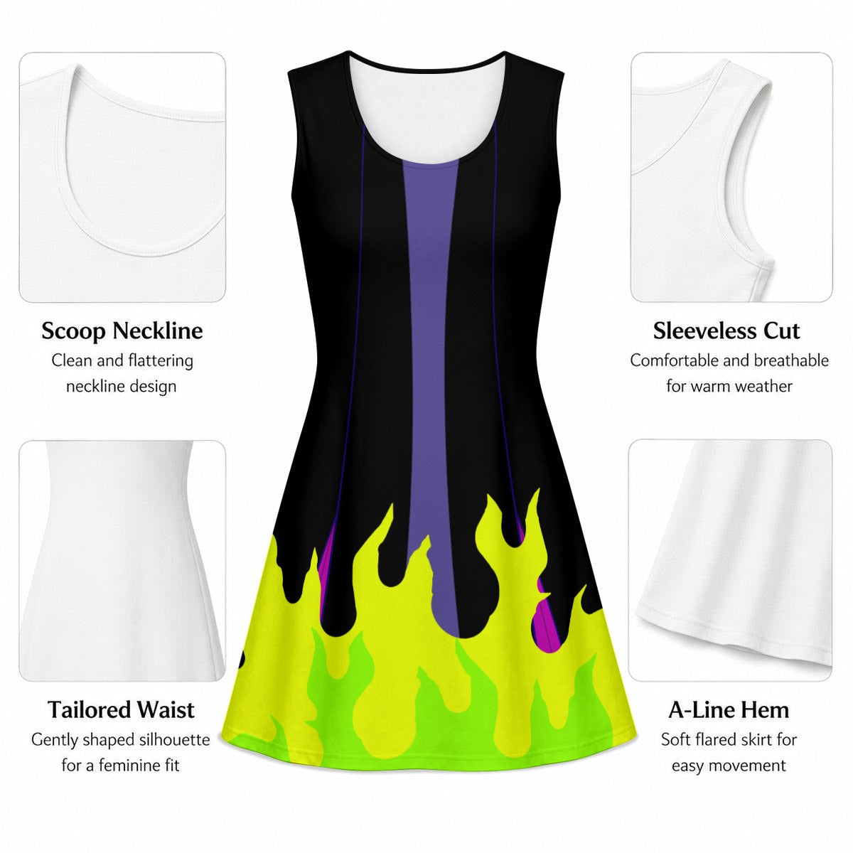 Maleficent Inspired Sleeveless Flare Dress