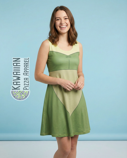 Green Bimbette Inspired Sleeveless Flare Dress