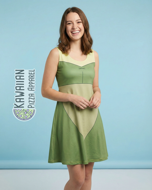 Green Bimbette Inspired Sleeveless Flare Dress