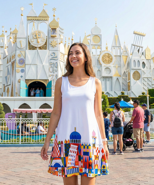 Small World Inspired Sleeveless Flare Dress