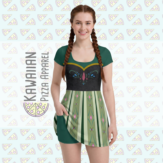Anna Inspired Short Sleeve Athletic Dress with attached shorts