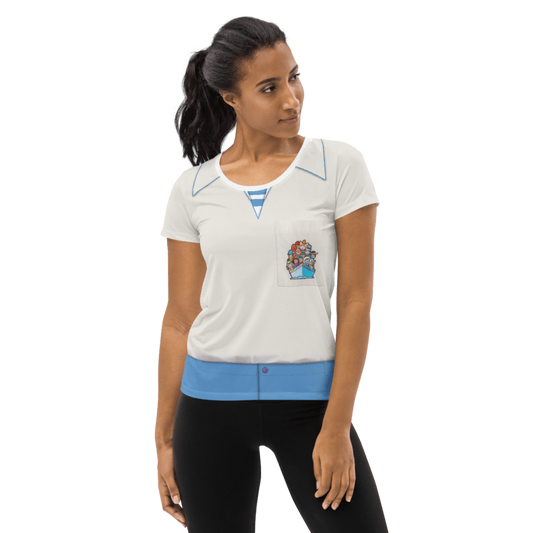 Women's Small World DL Cast Member Inspired ATHLETIC Short Sleeve Shirt