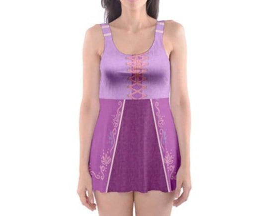 READY-to-SHIP [L] Rapunzel Inspired One Piece Skater Dress Swimsuit