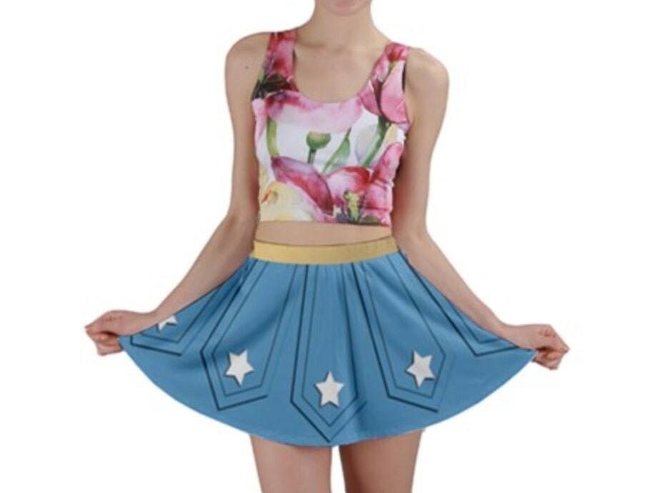 Ready-to-Ship FLAW [XL] Wonder Woman Inspired Mini Skater Skirt