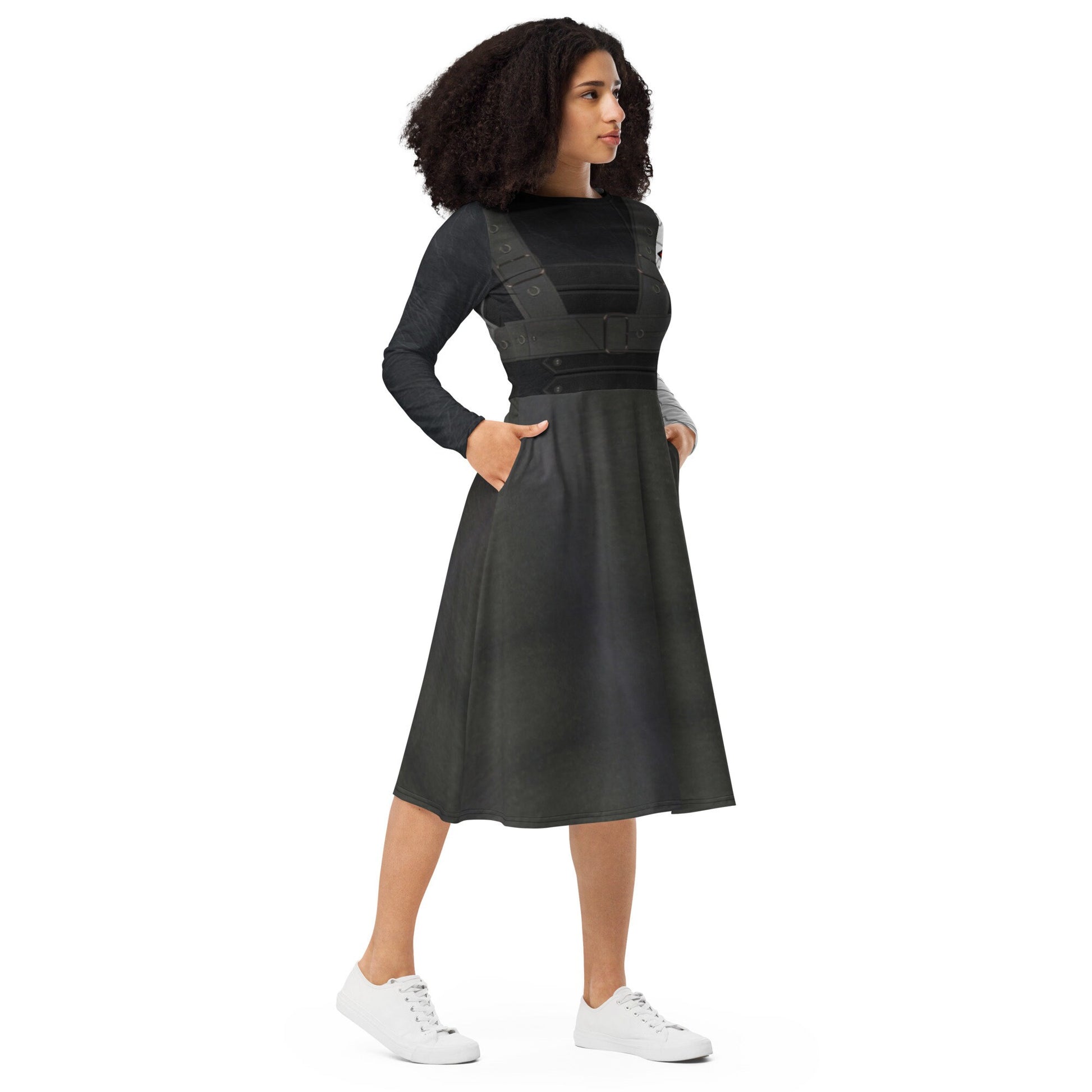 READY-to-SHIP [XL] Women's Bucky Inspired All-over print long sleeve midi dress