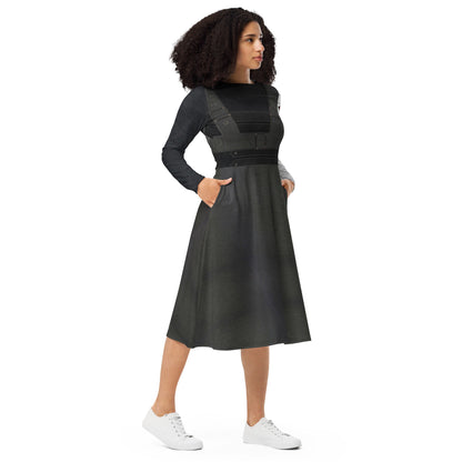 READY-to-SHIP [XL] Women's Bucky Inspired All-over print long sleeve midi dress