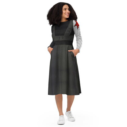 READY-to-SHIP [XL] Women's Bucky Inspired All-over print long sleeve midi dress