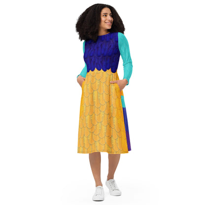 READY-to-SHIP [2XL] Kevin Inspired All-over print long sleeve midi dress