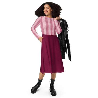 RUSH ORDER: Edith Inspired All-over print long sleeve midi dress