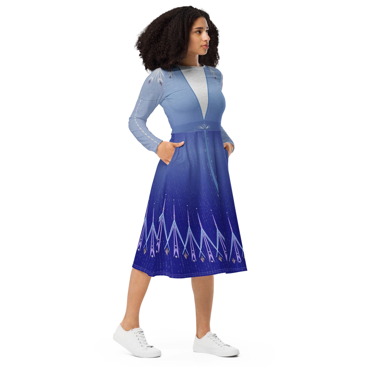 RUSH ORDER: Elsa Frozen 2 Inspired All-over print long sleeve midi dress