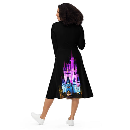 RUSH ORDER: Nighttime Cinderella Castle Inspired All-over print long sleeve midi dress