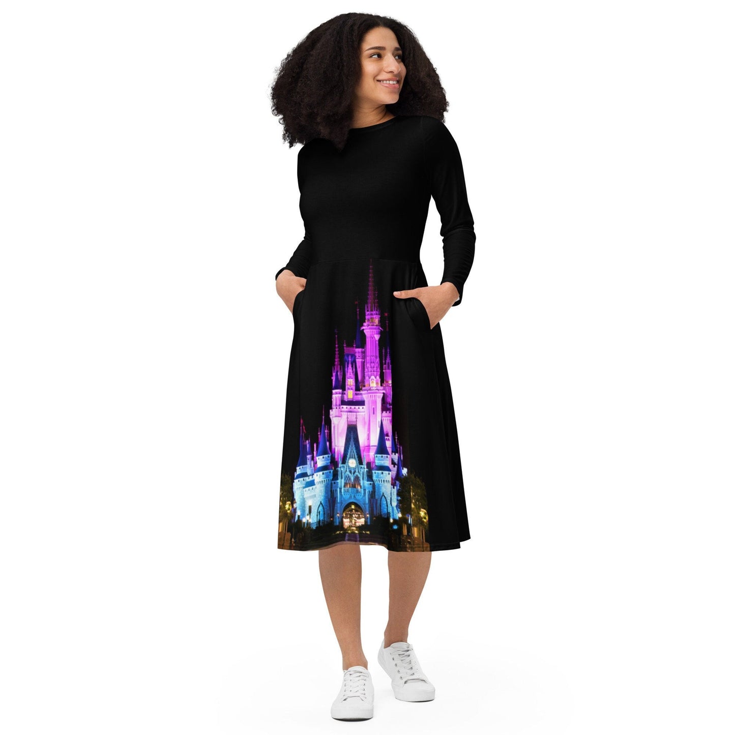 RUSH ORDER: Nighttime Cinderella Castle Inspired All-over print long sleeve midi dress