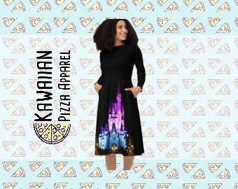 RUSH ORDER: Nighttime Cinderella Castle Inspired All-over print long sleeve midi dress