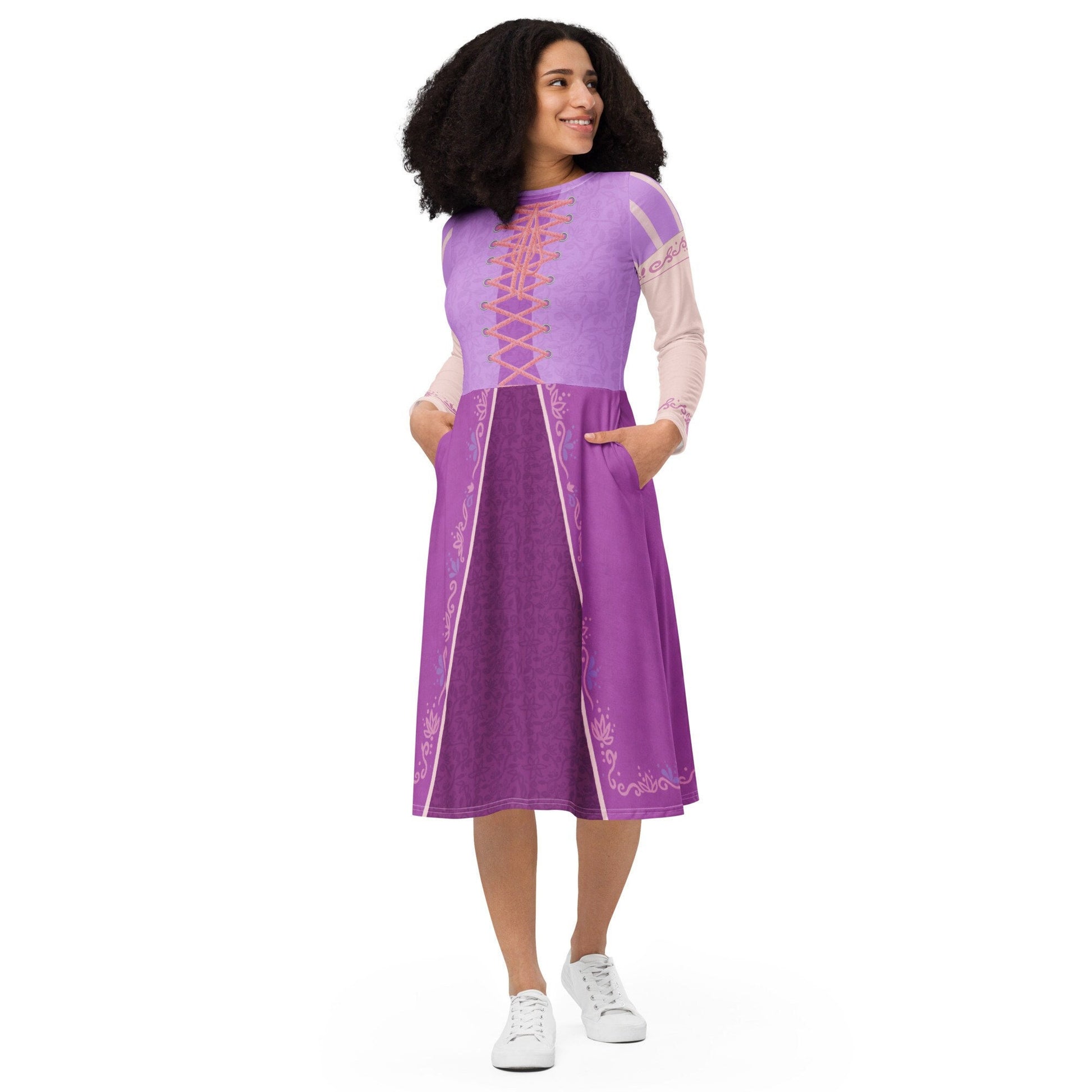 READY-to-SHIP Rapunzel Inspired Midi Dress: Long Sleeve Princess Cosplay