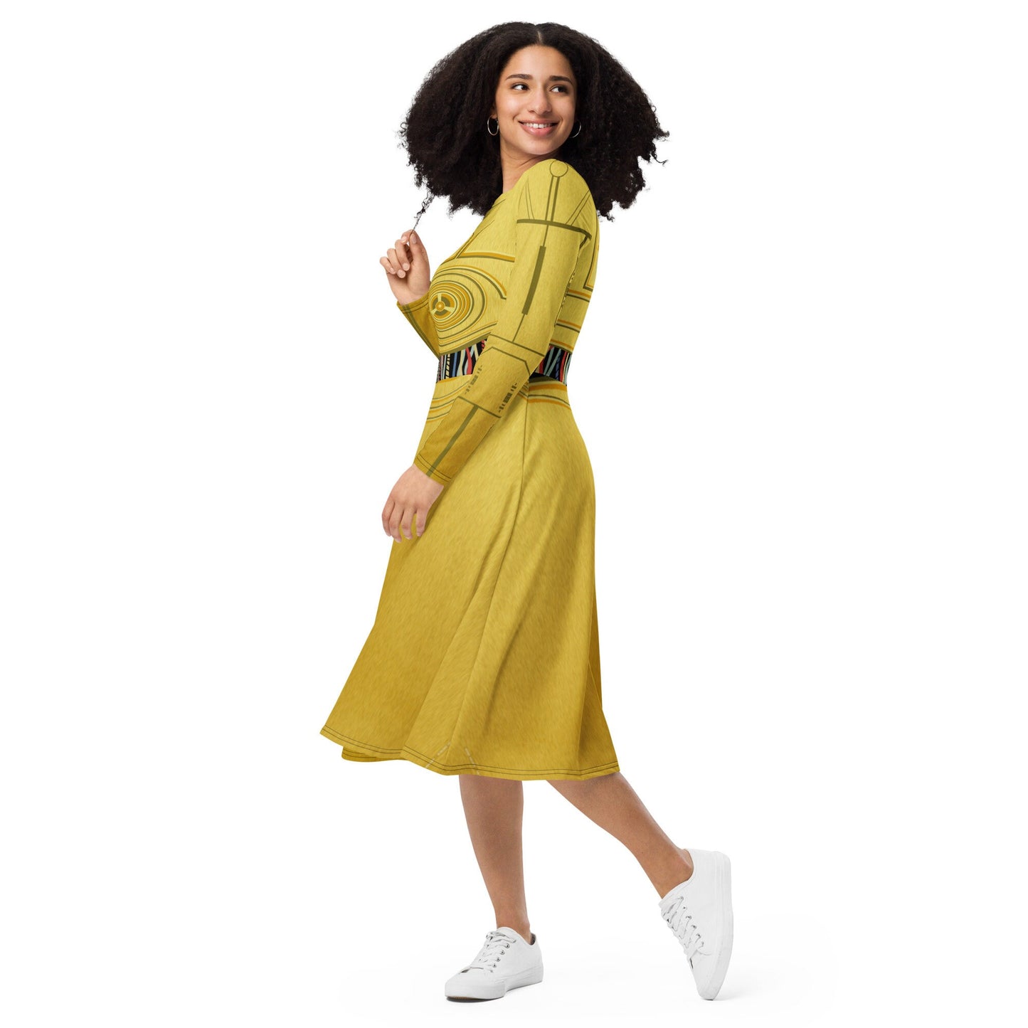 RUSH ORDER: C3PO Inspired All-over print long sleeve midi dress