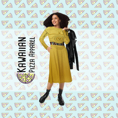 RUSH ORDER: C3PO Inspired All-over print long sleeve midi dress