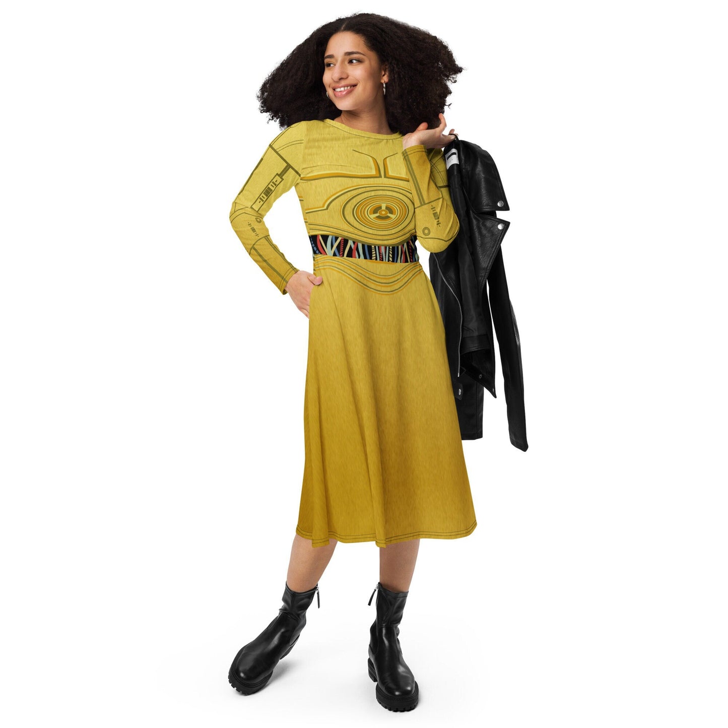 RUSH ORDER: C3PO Inspired All-over print long sleeve midi dress