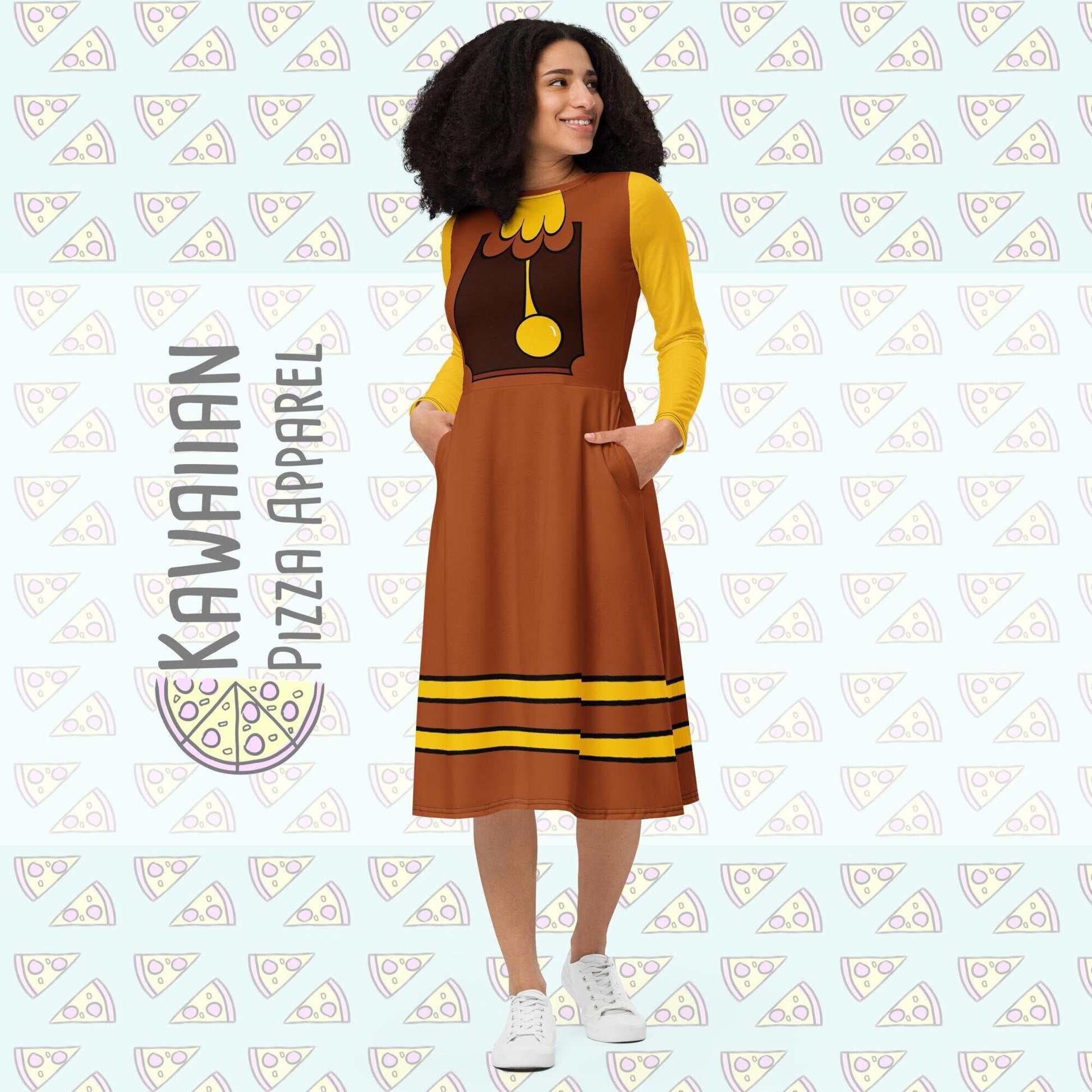 RUSH ORDER: Cogsworth Inspired All-over print long sleeve midi dress