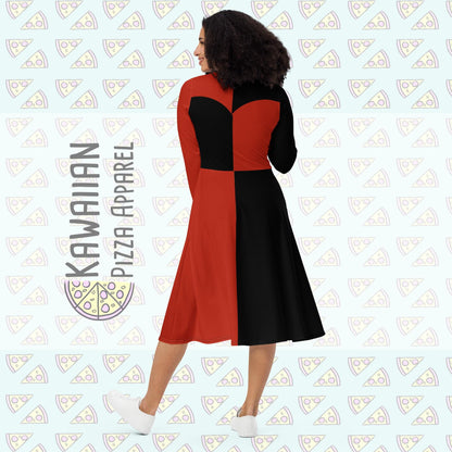 RUSH ORDER: Queen of Hearts Inspired All-over print long sleeve midi dress