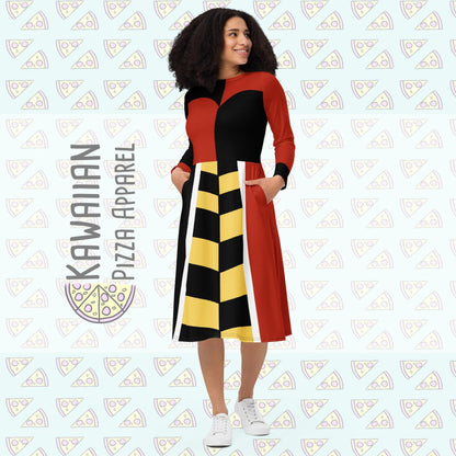 RUSH ORDER: Queen of Hearts Inspired All-over print long sleeve midi dress