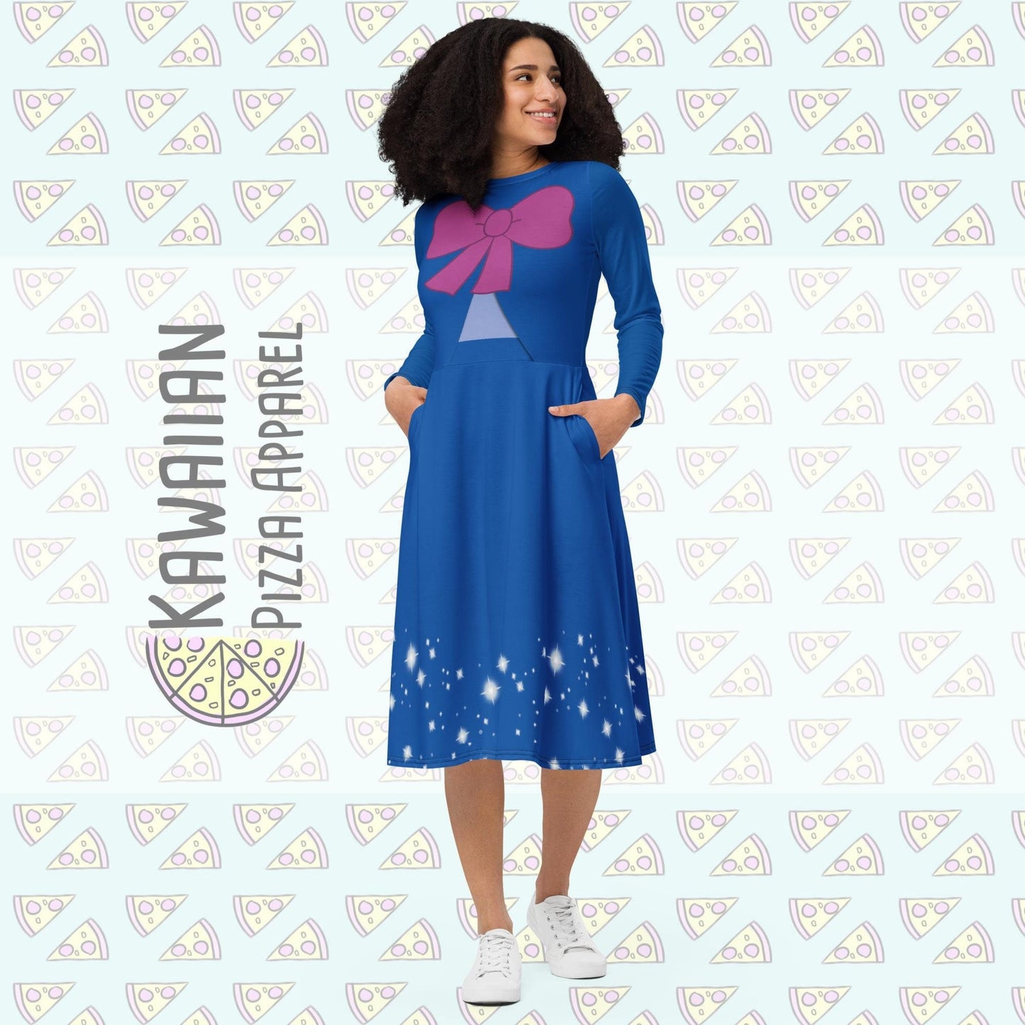 READY-to-SHIP [L] Women's Fairy Godmother Inspired All-over print long sleeve midi dress