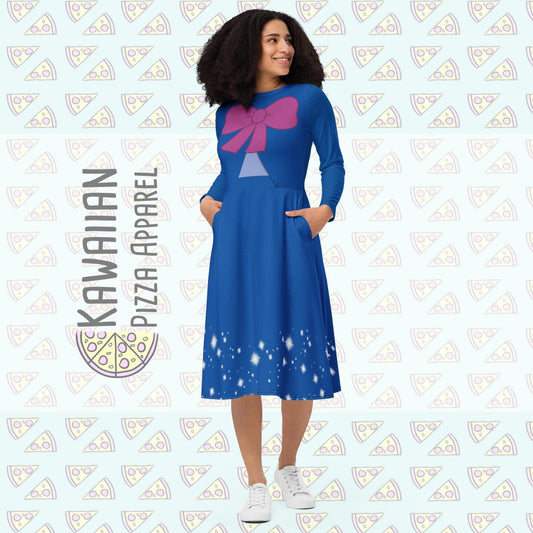 READY-to-SHIP [L] Women's Fairy Godmother Inspired All-over print long sleeve midi dress
