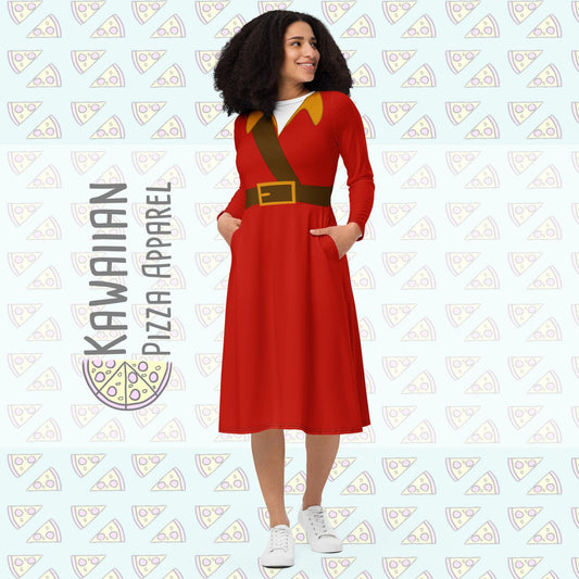 RUSH ORDER: Gaston Inspired All-over print long sleeve midi dress