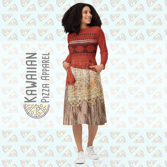 RUSH ORDER: Moana Inspired All-over print long sleeve midi dress