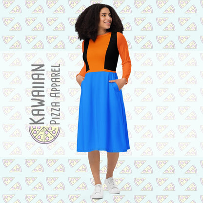 RUSH ORDER: Goofy Inspired All-over print long sleeve midi dress