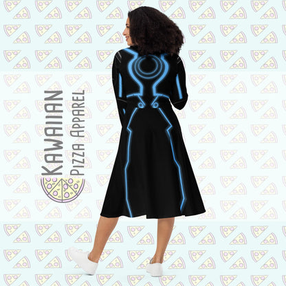 RUSH ORDER: Tron Inspired All-over print long sleeve midi dress