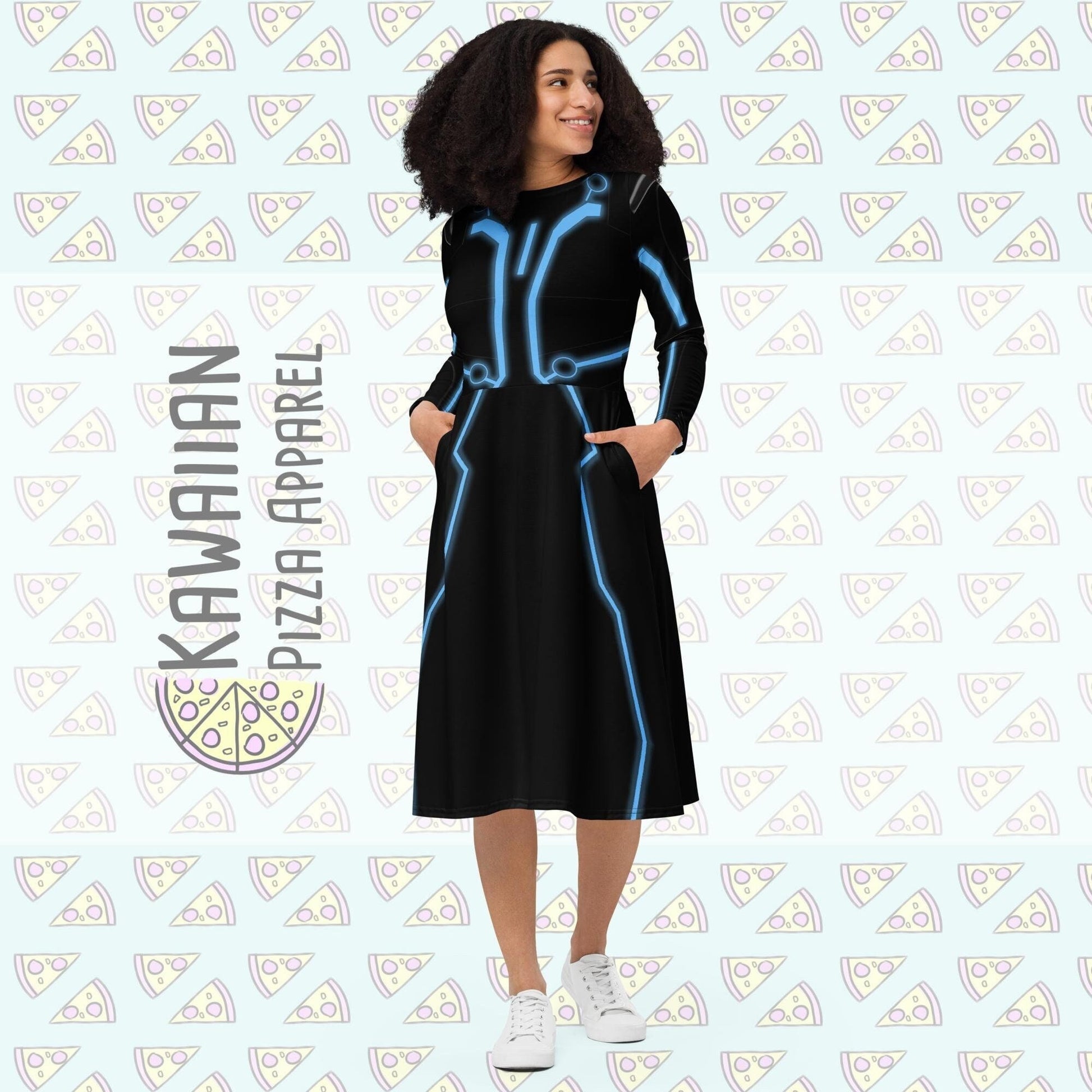 RUSH ORDER: Tron Inspired All-over print long sleeve midi dress