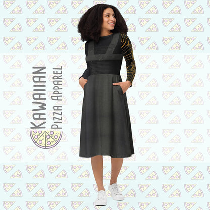 RUSH ORDER: Bucky Inspired All-over print long sleeve midi dress