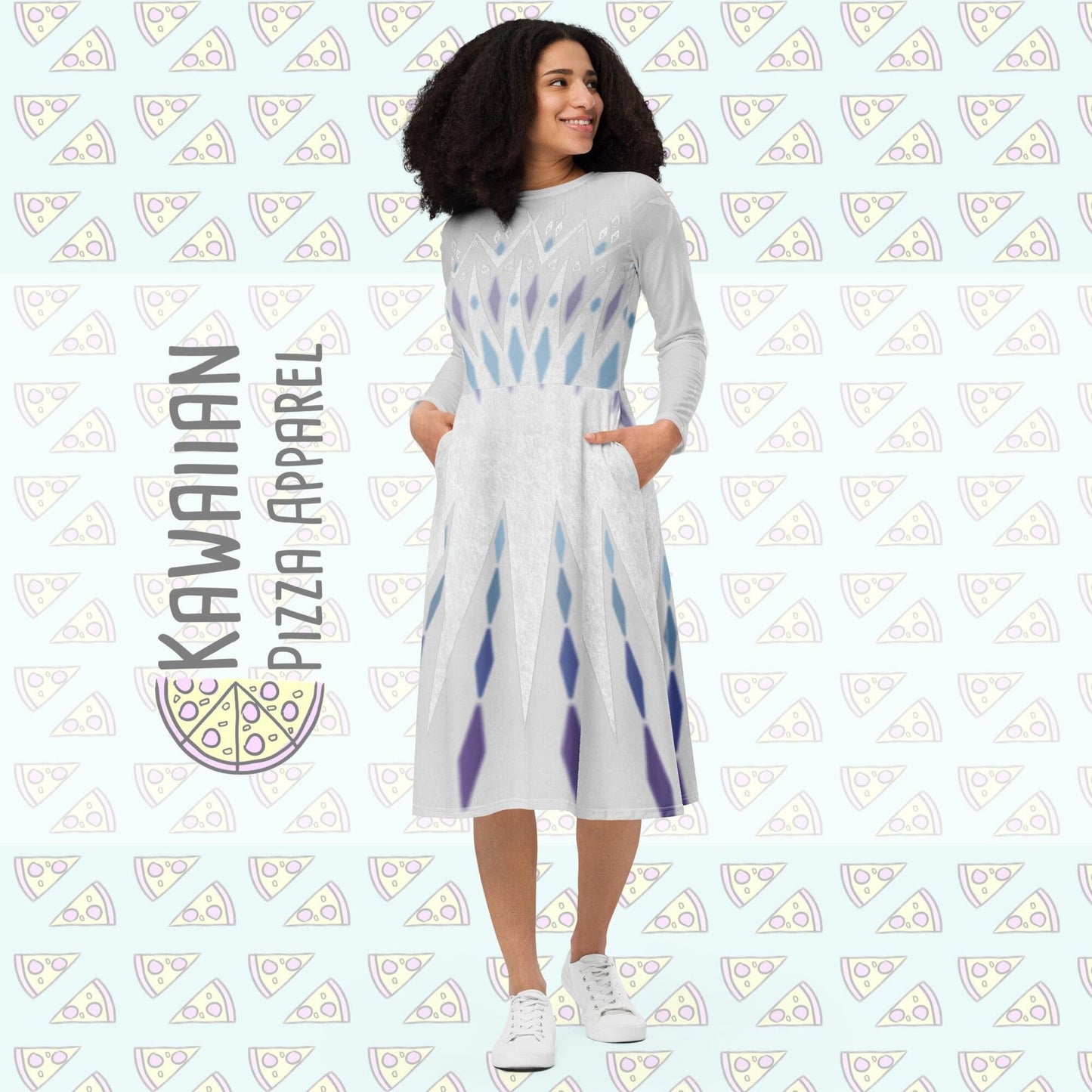 RUSH ORDER: Elsa Elements Inspired All-over print long sleeve midi dress