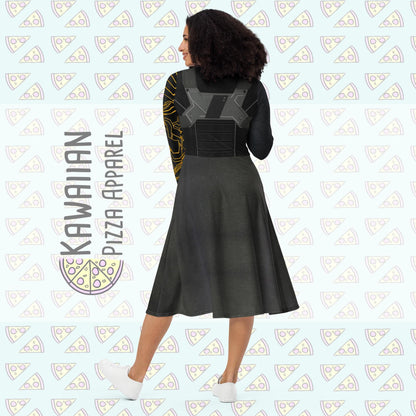 RUSH ORDER: Winter Soldier Inspired All-over print long sleeve midi dress