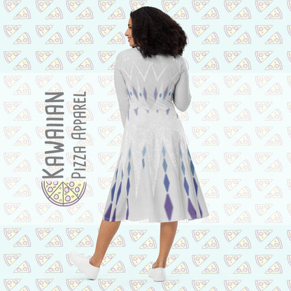 RUSH ORDER: Elsa Elements Inspired All-over print long sleeve midi dress