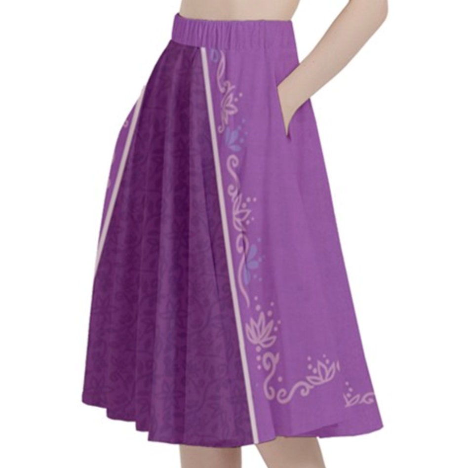 Rapunzel Inspired A-Line Midi Skirt with Pockets