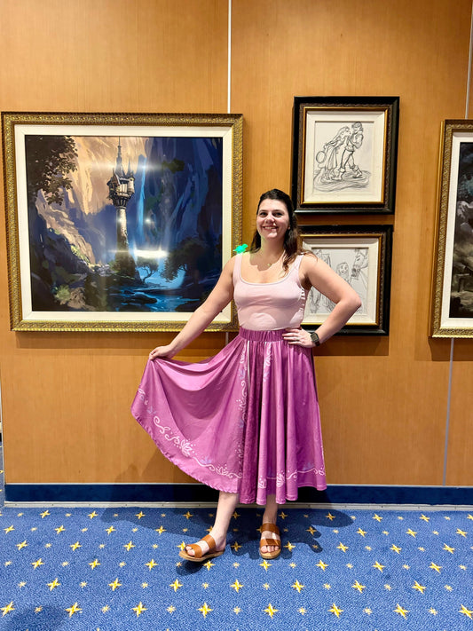 Rapunzel Inspired A-Line Midi Skirt with Pockets