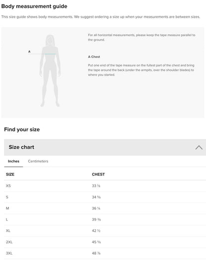 a screenshot of a body measurement guide