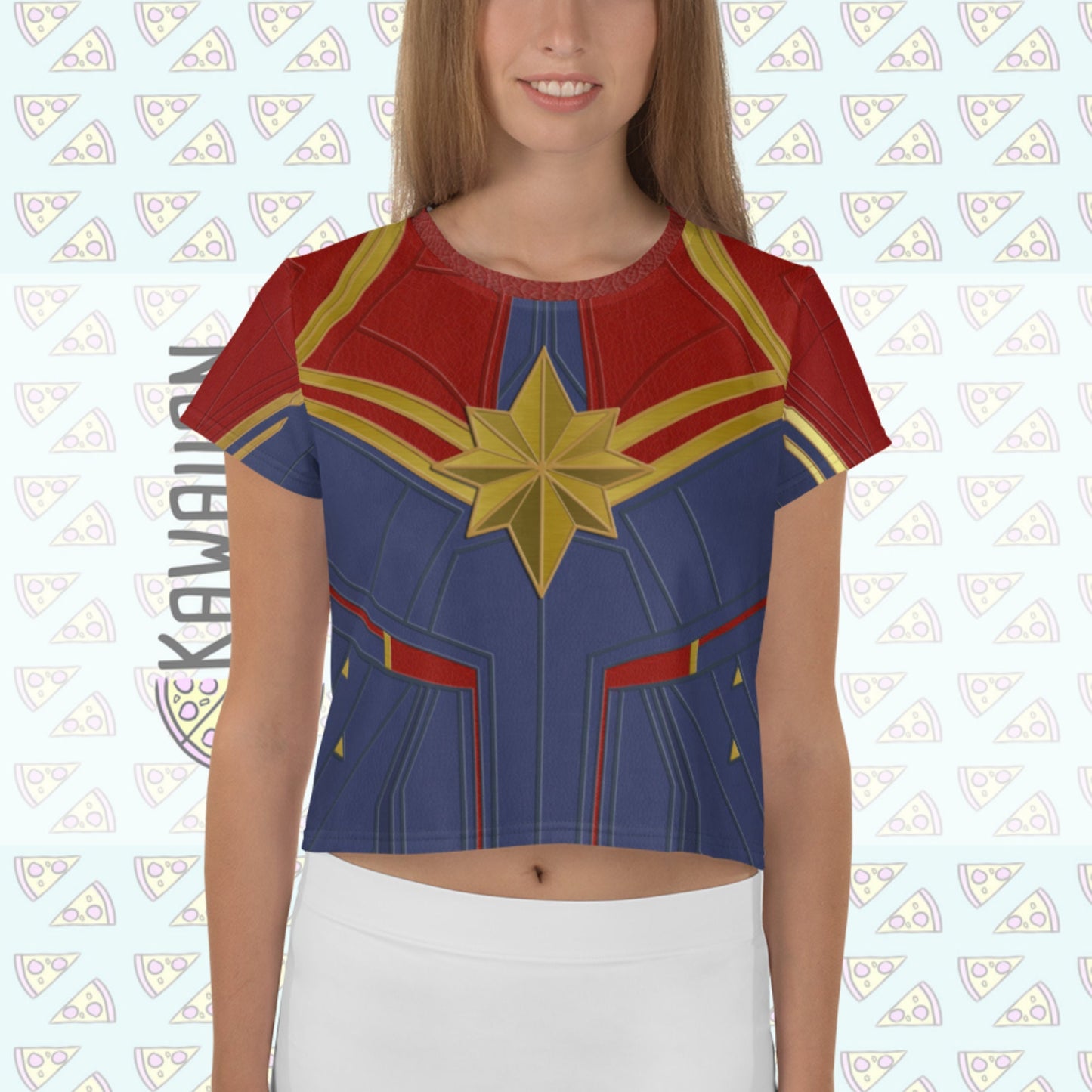 READY-to-SHIP Capt. Danvers Inspired Crop Tee - All-Over Print