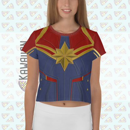READY-to-SHIP Capt. Danvers Inspired Crop Tee - All-Over Print