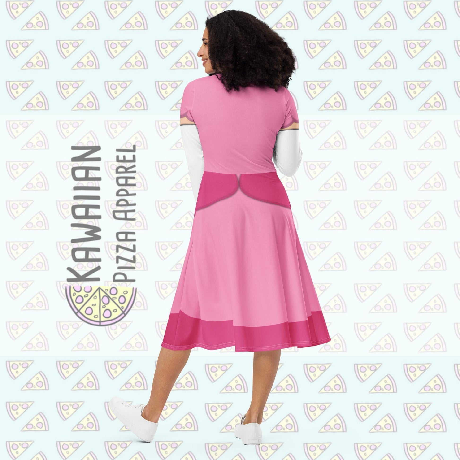 Women's Peach Inspired All-over print long sleeve midi dress