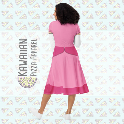 Women's Peach Inspired All-over print long sleeve midi dress