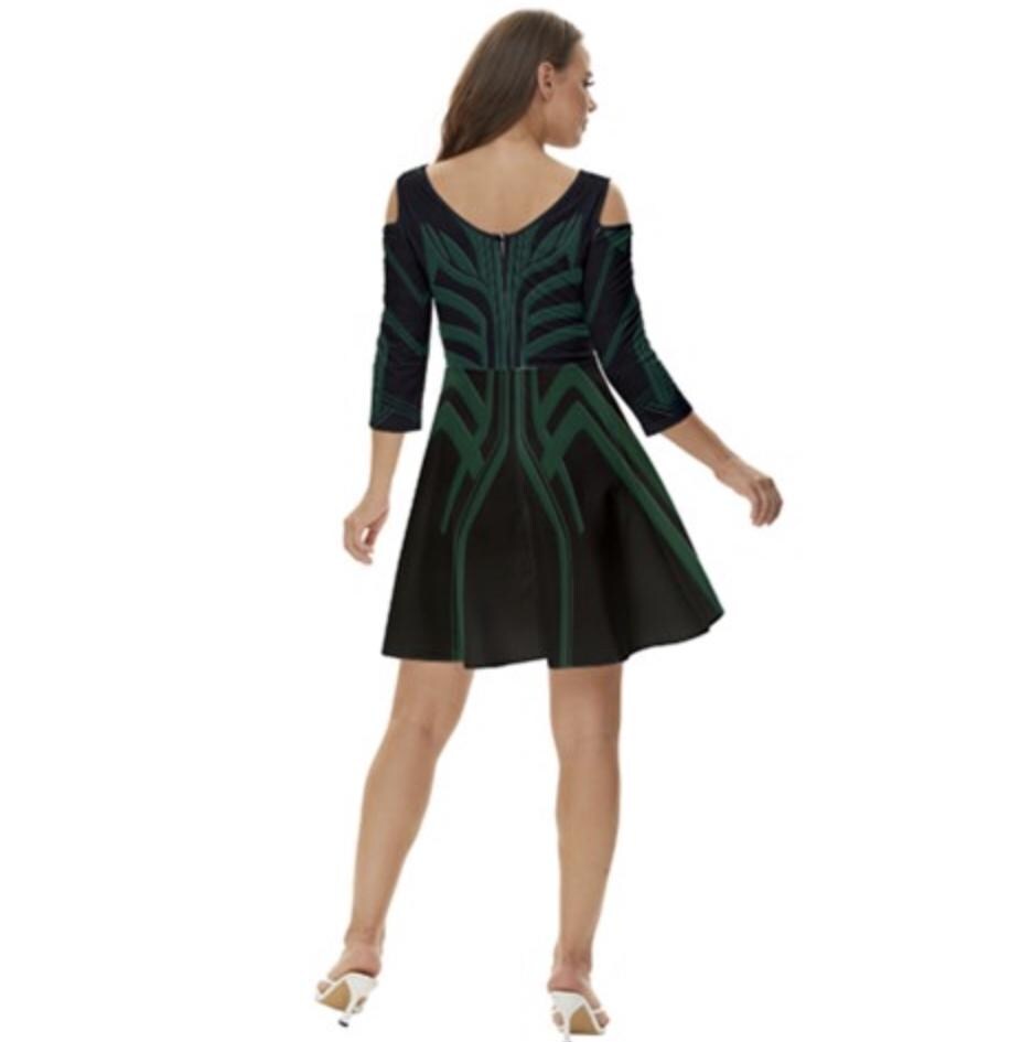 Hela Inspired Shoulder Cut Out Zip Up Dress