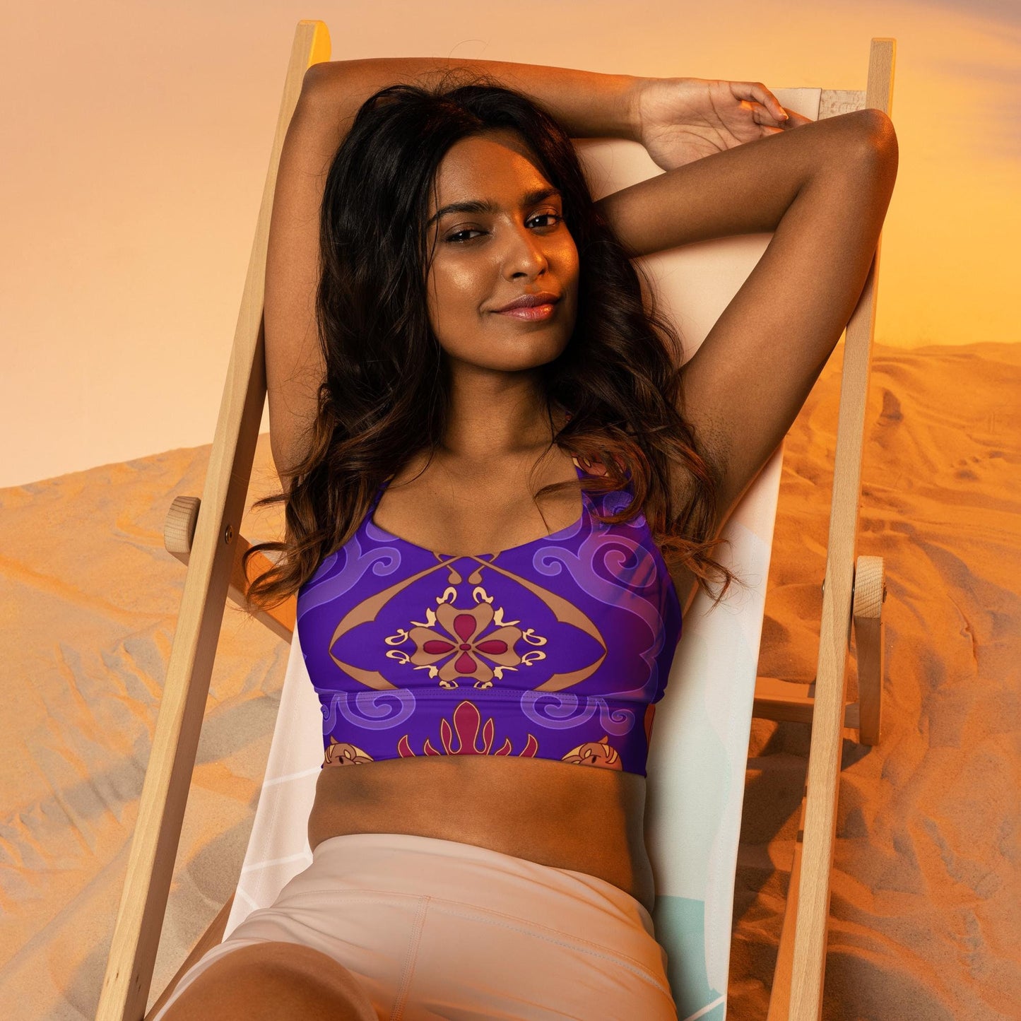 RUSH ORDER: Magic Carpet Inspired All-Over Print Recycled Longline Sports Bra