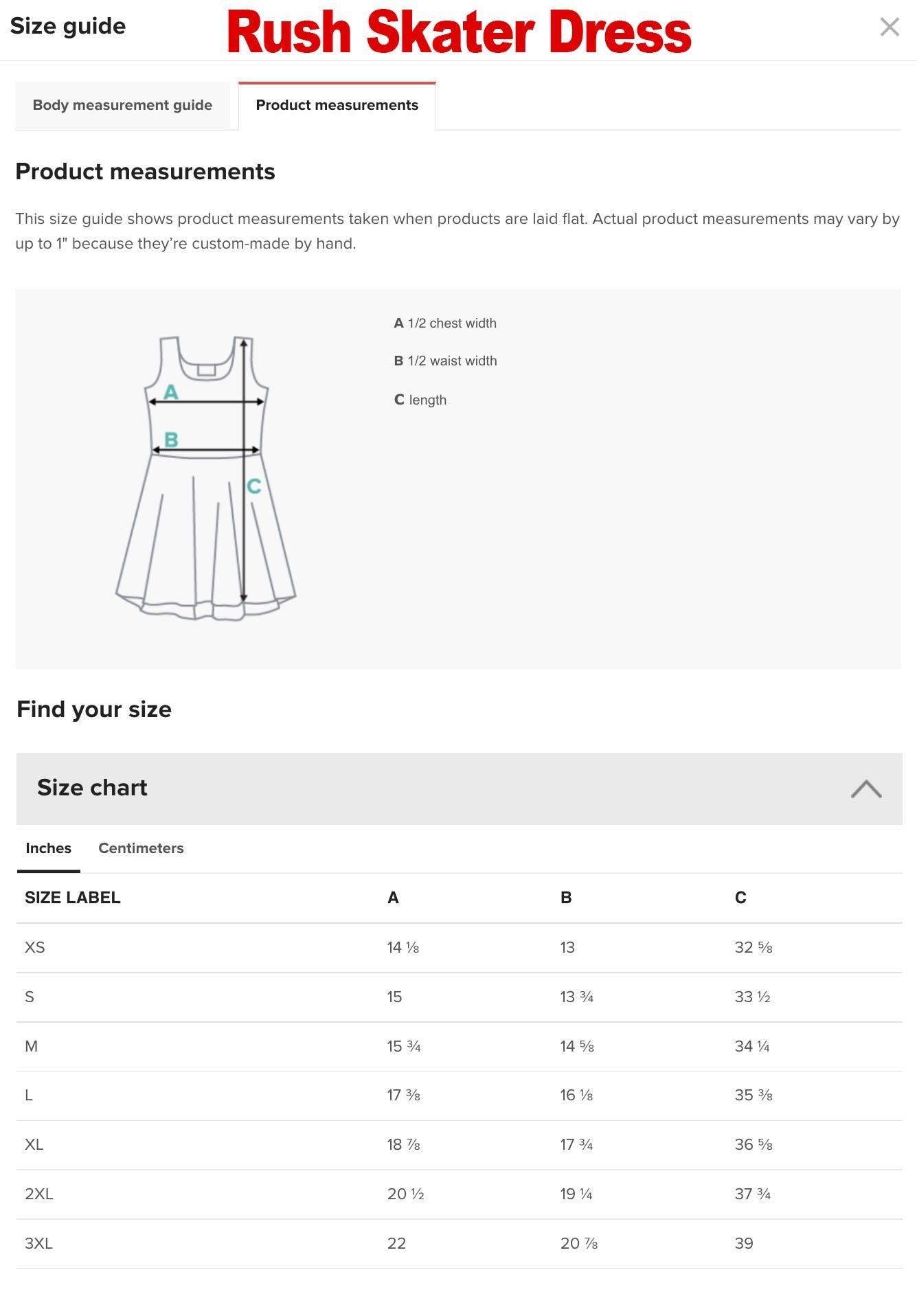 a dress size guide for a women&#39;s dress
