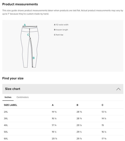 a product description for a women's pants size guide
