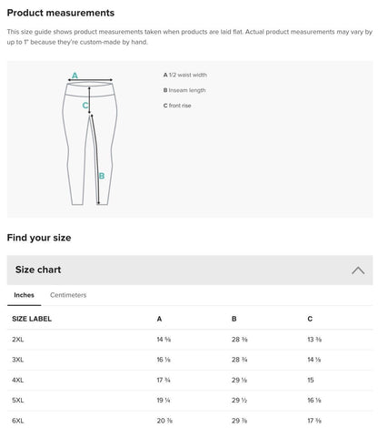 a product description for a women's pants size guide