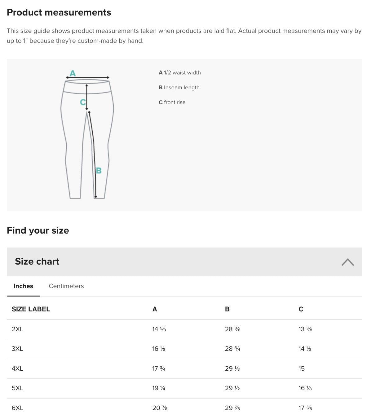 a product description for a women&#39;s pants size guide