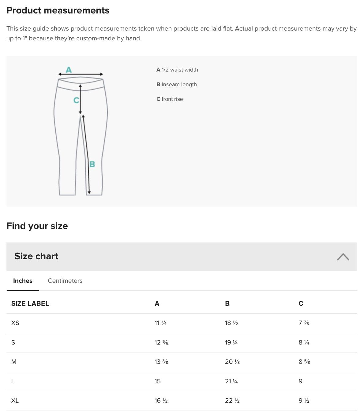 the size guide for a women&#39;s pants