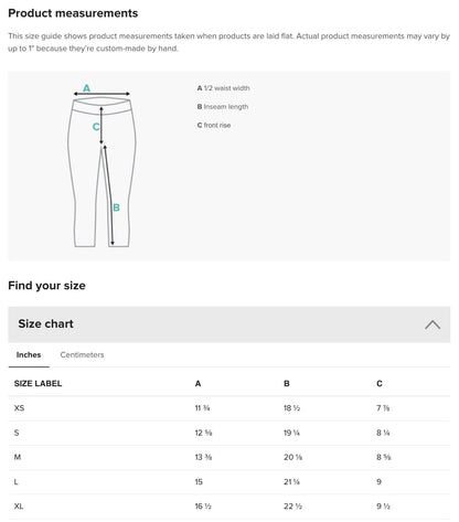 the size guide for a women&#39;s pants